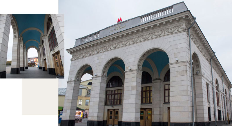 Плитка из натурального камня в отделке фасада вестибюля метро